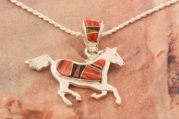 Calvin Begay Genuine Spiny Oyster Shell Sterling Silver Horse Pendant